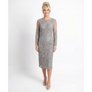 JS Collections Silver Soutache Dress 4 NWT Embroidered Cocktail Wedding Guest